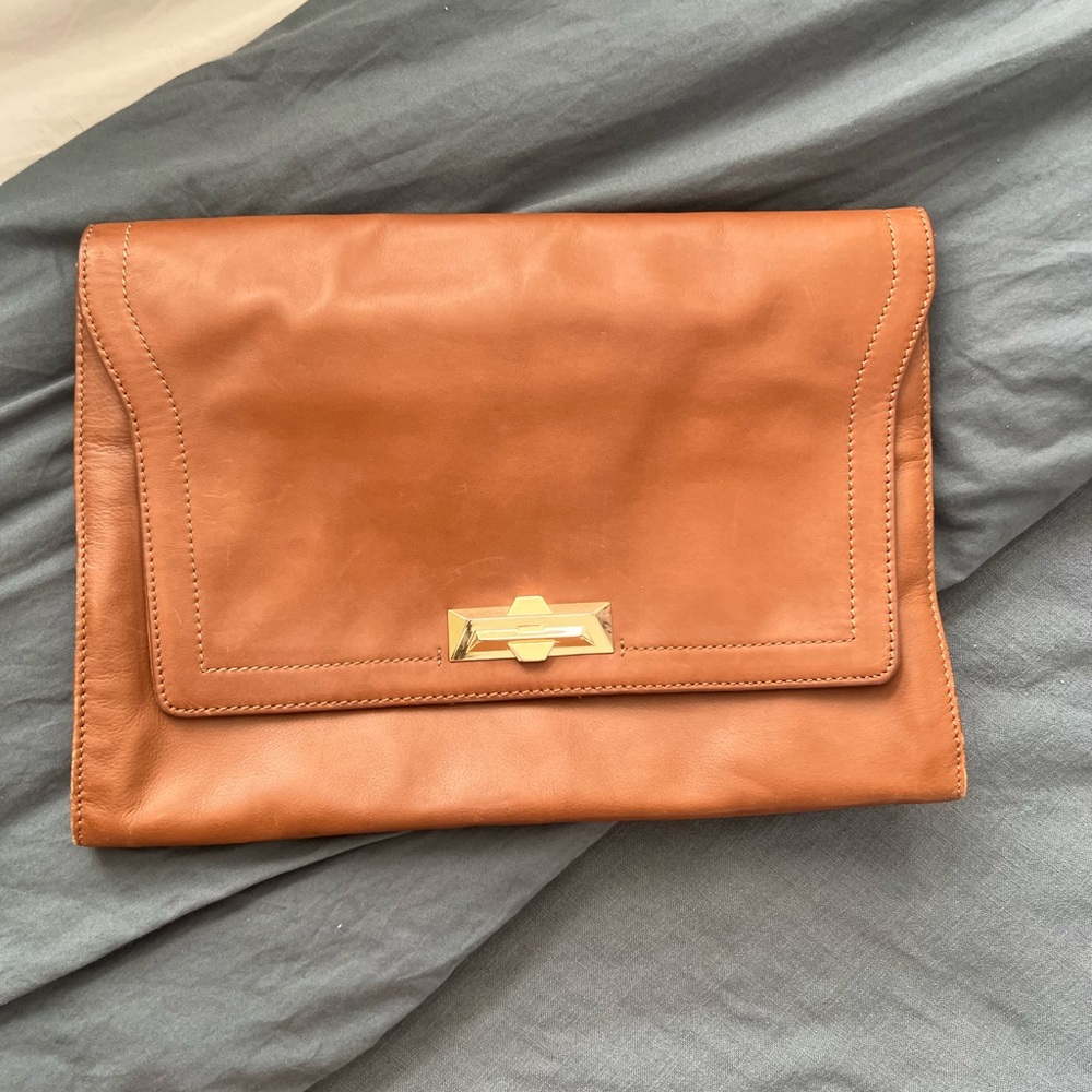 Vince Camuto brown leather folio clutch